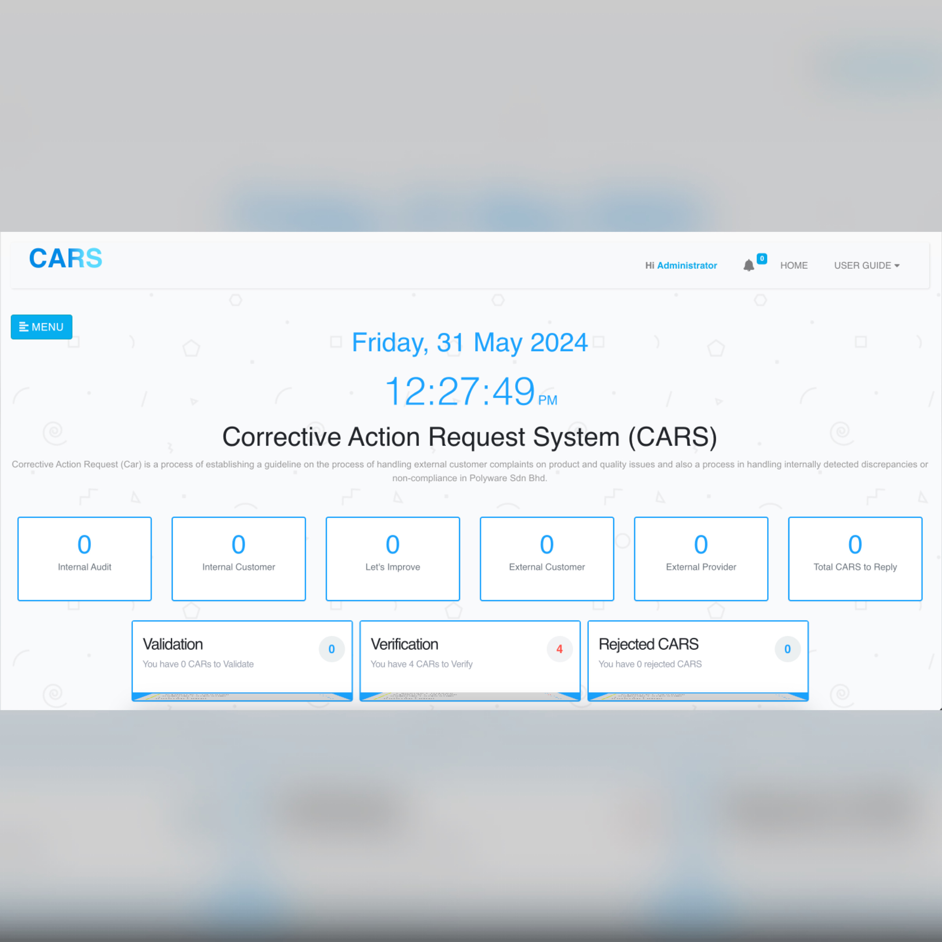 Corrective Action Request System (CARS) screenshot