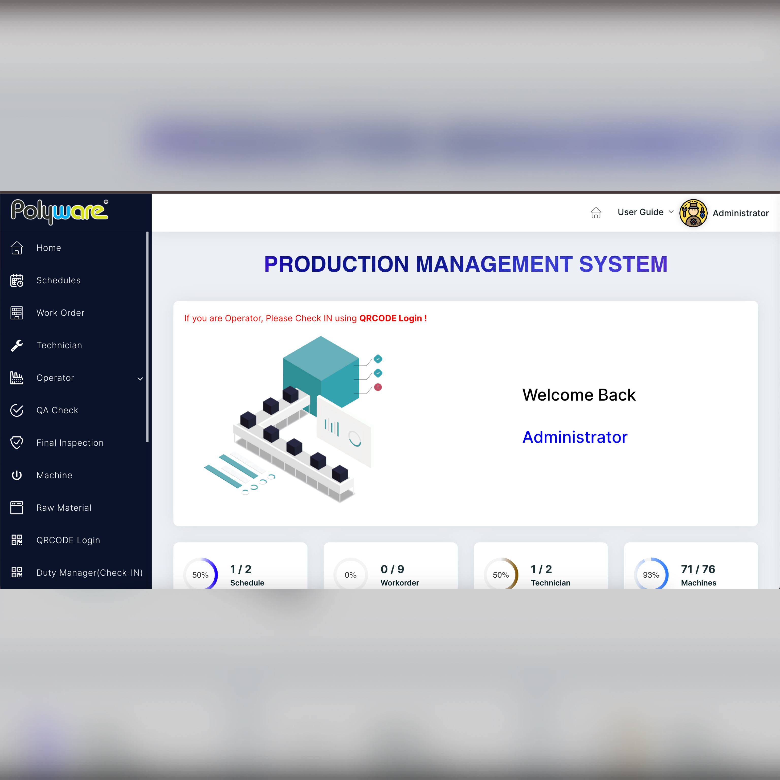 Production Management System screenshot